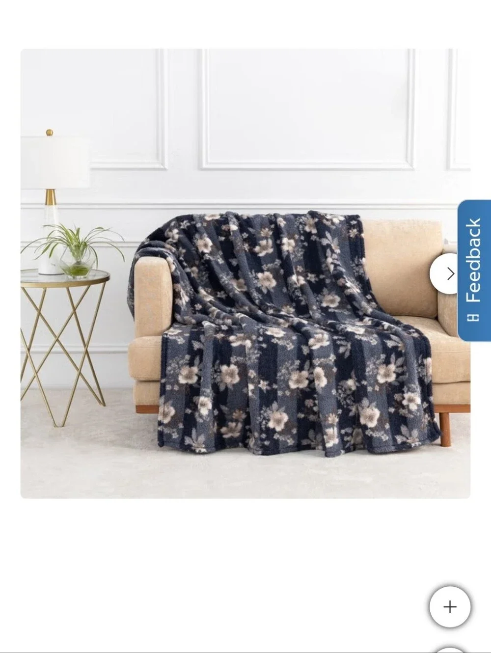 Berkshire Retro Blue Floral Plush Throw New